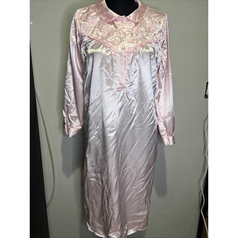 Ashley Taylor Satin Pink Nightgown Robe Vintage Granny Cottage CoreMedium